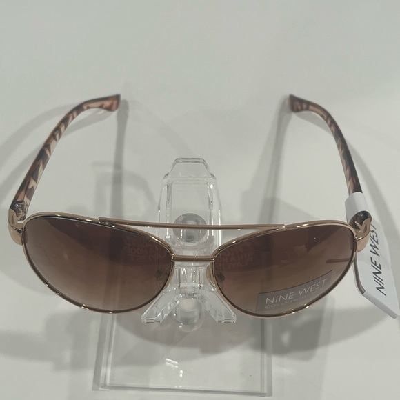 Nine West Aviator Style Brown Tortoise Colored Sunglasses with Gold Metal Frame - Picture 10 of 12